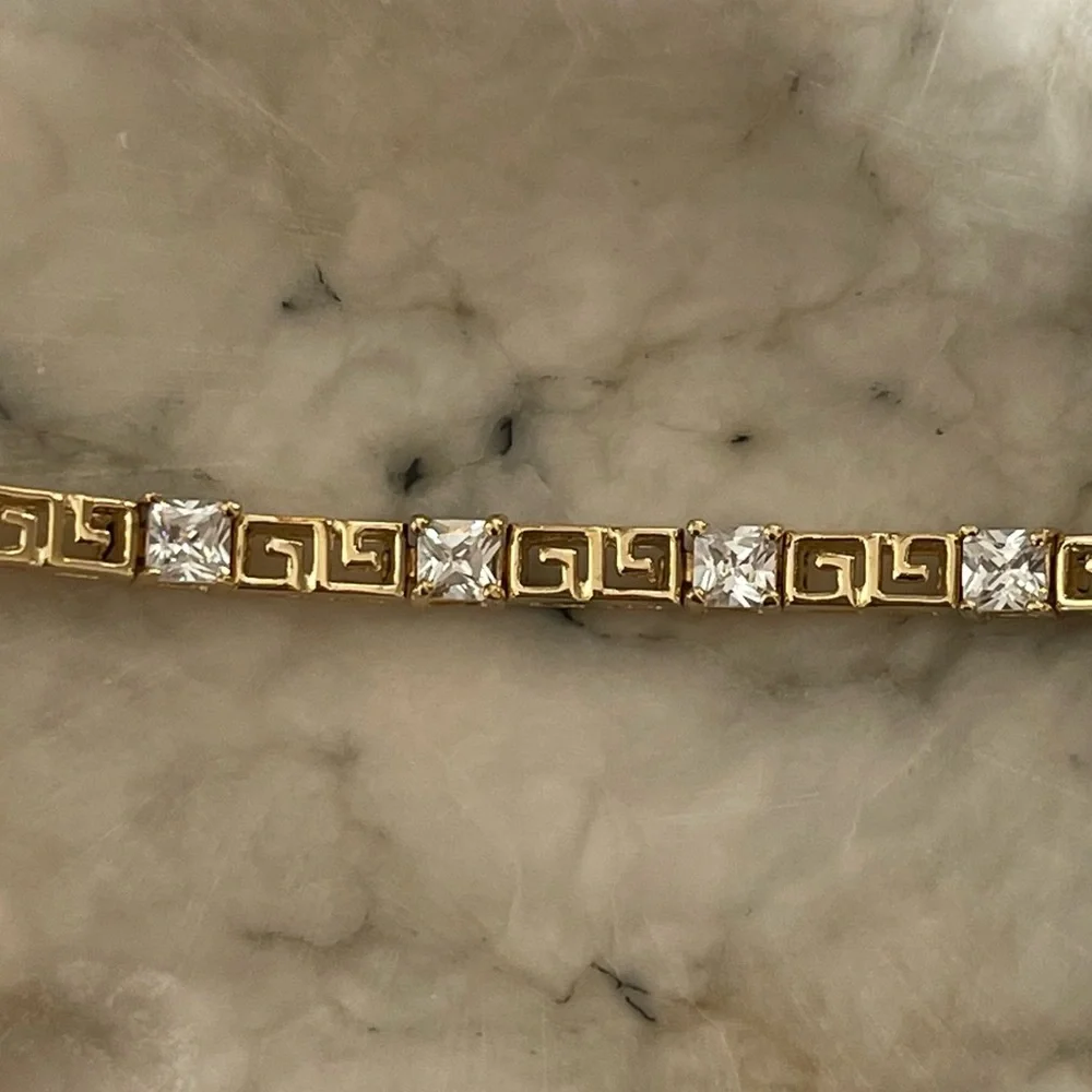VTG Ross Simons sterling silver 925 CZ Greek key gold vermeil tennis bracelet - Picture 12 of 15